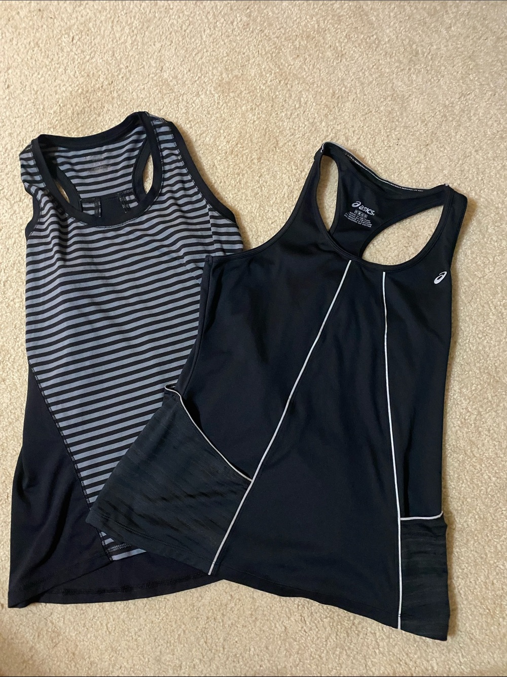 Asics Black Racerback Tank & TekGear Gray Stripe Tank
